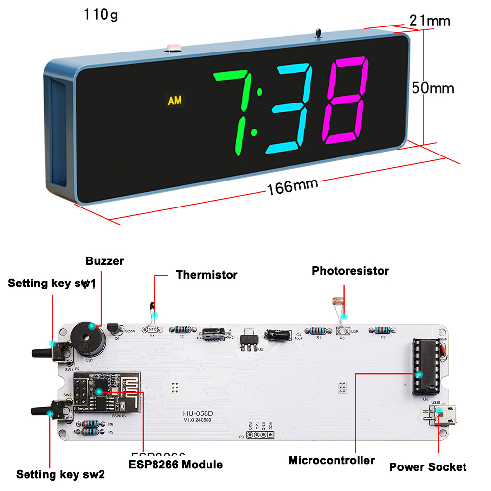 ESP8266 IoT Colorful WiFi Cloc - Diy Wearable Electronics ulasan dan harga